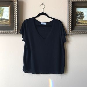 Distressed Black V-Neck Tee